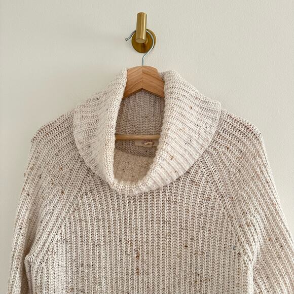 Sun & Shadow Knit Cowl Neck Pullover Sweater Speckled Cream S - Picture 3 of 6